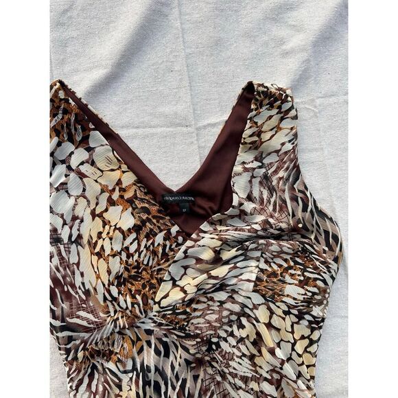 Boho Abstract Animal Print Dress Sz 12 Asymmetrical Handkerchief Hem V-Neck - Picture 5 of 12